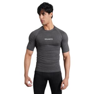 Camiseta personalizada de compresión deportiva de manga larga para hombre, camiseta de entrenamiento de gimnasio con patrón sólido, Camiseta deportiva de manga larga - Product Image 1