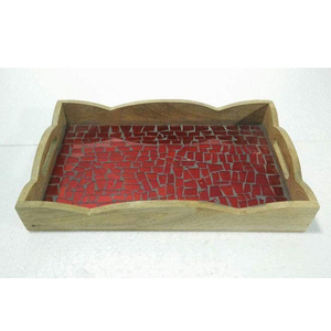 Plateau de service alimentaire de haute qualité le plus vendu plateau de service en bois et en résine multifonctionnel avec poignées en métal - Product Image 1