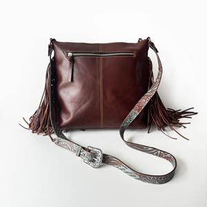 Bolso cruzado de piel de vaca bohemio de diseñador occidental, detalles de borlas de cuero mecanizados a mano, patrón Floral, cierre de cremallera, bolso elegante - Product Image 4