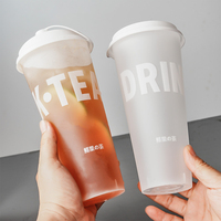Gobelets en plastique jetables personnalisés avec logo, 12oz, 16oz, 22oz, givrés/transparents, pour boissons froides et chaudes, thé au lait à bulles Boba, en PP rigide, avec couvercles