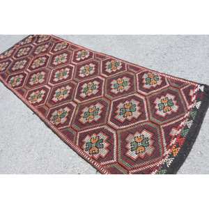 Vintage Turkish Wool <b>Rug</b> Red Green Patchwork <b>Large</b> Area 3.5 X 10.6ft Rectangle Hallway Design 10mm Latex for Bedroom <b>Living</b> <b>Room</b> - Product Image 4