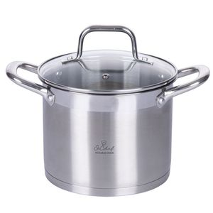 Olla de Acero Inoxidable de 16 cm con Tapa de Vidrio, Compatible con Inducción, Juego de Utensilios de Cocina Inox Chef para Sopa y Guisos - Product Image 1