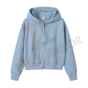 เสื้อฮู้ดดี้ครอปโอเวอร์ไซส์สำหรับผู้หญิง ผ้าฟลีซคอตตอน 100% หนัก 350 แกรม ซิปสองทาง สีเทาล้วน ส่งตรงจากโรงงาน - Product Image 5