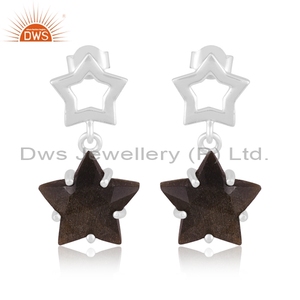 925 Silver <b>Star</b> Earring With Gold Sheen Obsidian Checker Gemstone Manufacture Supplier - Product Image 1