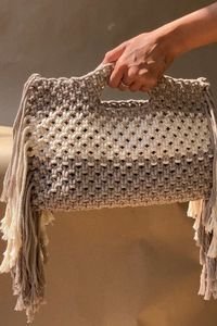 กระเป๋าคลัทช์ macrame Boho มาใหม่กระเป๋าเชือกคอตตอนทันสมัยเรียบง่ายกระเป๋าถือคลัทช์ถักด้วยมือสำหรับผู้หญิงมีพู่ - Product Image 2