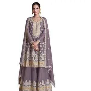 Elegance Handcrafted Embroidery Punjabi Suit, Sharara & Dupatta - Unveil Traditional Artistry Exclusively Sharara on Ali Baba