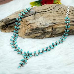 <b>Handmade</b> 925 Sterling <b>Silver</b> Turquoise <b>Necklace</b> with Platinum Women's Gift NL0346-GS - Product Image 1