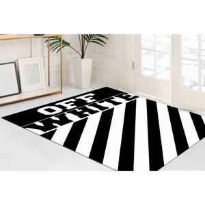 Tapis en chenille rayé noir et blanc : Tapis d'appoint moderne, motif imprimé - Product Image 5