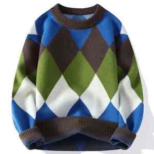 Pull à col roulé rayé pour homme, automne-hiver, tricot décontracté, couleurs assorties, sweat-shirt tendance, design personnalisé - Product Image 4