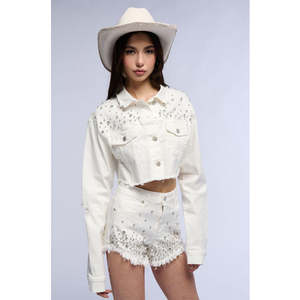 High Street Fur Collar Long Sleeve Vintage Faded <b>Acid</b> <b>Washed</b> <b>Denim</b> Motorcycle <b>Jacket</b> Raw Edges Regular Fit Front Winter - Product Image 6