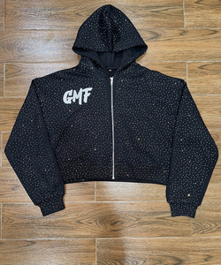 เสื้อฮู้ดดี้ครอปซิปผู้ชาย สไตล์สตรีทแวร์ฤดูหนาวแบบใหม่ ผ้าฝ้ายฟลีซโอเวอร์ไซส์ ประดับคริสตัล ลวดลายซีดจางแบบซันเฟด ลวดลายพิมพ์ดิจิทัล ล้างสีแบบแอซิดวอช - Product Image 1