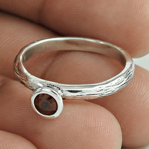 Dainty <b>Ring</b> for Her 925 Sterling <b>Silver</b> Natural <b>Garnet</b> Gemstone Round Shape Band <b>Ring</b> for Daily Wear January Birthstone Jewelry - Product Image 1