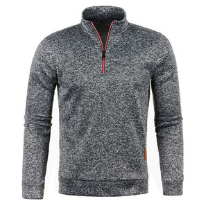 Automne décontracté hommes 100% coton vêtements d'extérieur à manches longues col montant demi fermeture éclair mince polaire hauts couleur unie pulls amples - Product Image 1