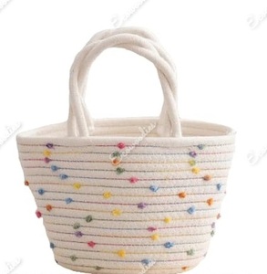 Woven Bag Women's Straw Woven Cotton Rope White Color Shoulder Straw Bag Portable <b>Large</b> Capacity Rattan Woven Vacation Beach Bag - Product Image 6