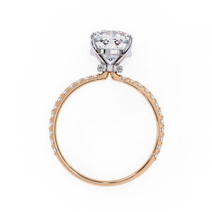 Elegante anillo de compromiso de banda de oro rosa con diamantes de corte de cojín brillante atemporal y diamantes pavimentados para ocasiones especiales - Product Image 5