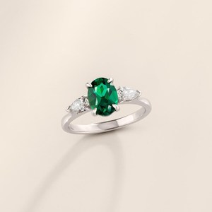 Radiant <b>Emerald</b> Three Stone <b>Ring</b> Oval Cut Engagement Minimalist Prong For Women 925 Sterling <b>Silver</b> May Birthstone Opulence - Product Image 1