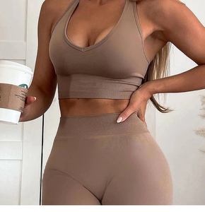 Deporte belleza espalda Yoga sujetador ejercicio Fitness ropa interior mujeres entrenamiento conjuntos de cintura alta medias elásticas correr Yoga conjunto - Product Image 5