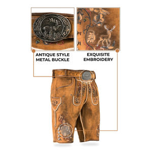 Most Popular <b>Women</b> Mid-Waist Bavarian <b>Lederhosen</b> Shorts Genuine Cowhide Smooth Leather Embroidery Front Pockets - Product Image 3