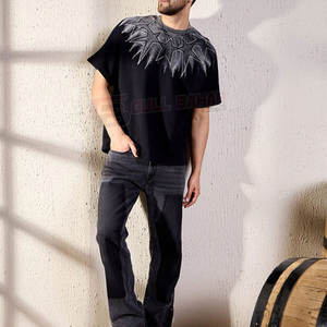 T-shirt décontracté à manches courtes pour homme, col rond, 100 % coton toile, imprimé par transfert thermique sur le devant, respirant, coupe ample, idéal pour l'été - Product Image 6