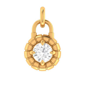 14K Solid Gold CVD Lab Grown Diamond Solitaire Gold Lock Pendant Fine Jewelry. - Product Image 5