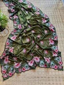 Belle fleur broderie Georgette soie Sarees dernières tendances de vêtements indiens pakistanais magnifique broderie travail Sari soie - Product Image 5