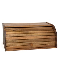 Boîte à pain en bois d'acacia à couvercle roulant, 16 po x 10-3/4 po x 7 po pour comptoir de cuisine, grande capacité, rangement alimentaire en bambou à une seule couche - Product Image 4