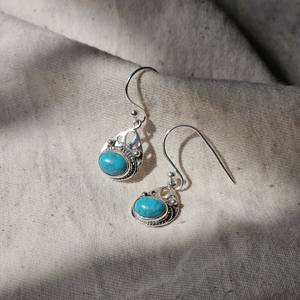 Boucles d'oreilles ovales faites à la main en argent sterling 925 plaqué or avec pierres précieuses turquoise pour femmes mariage - Product Image 6