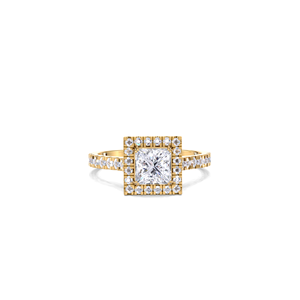 Anillo de Compromiso con Doble Halo de Diamantes Corte Princesa de 1.57CT, Oro Amarillo, Blanco y Rosa de 18K, Certificado IGI, Lujoso con Pavé - Product Image 1