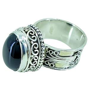Navya Craft Women's Handmade Boho Statement Ring Black Onyx 925 <b>Solid</b> Sterling <b>Silver</b> Free Size 4-13 for Christmas Anniversary - Product Image 1