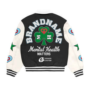 Chaqueta universitaria recortada de béisbol Retro Vintage unisex con cuello alto bordado de logotipo personalizado posición frontal-para invierno - Product Image 4