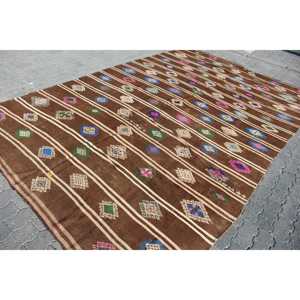 Vintage Turkish Rug, Oversize 7.6x12.2 ft (231x371 cm) Rug, <b>Brown</b> Floral <b>Wool</b> Rug - Product Image 3