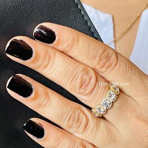 14K oro sólido cinco laboratorio diamante Halo oro sólido propuesta de boda anillo. - Product Image 2