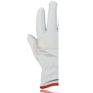 Driver Gloves Made Cow Grain Leather Anti-Slip Reinforced Cuff 10 Inch Yellow Stripped on <b>Back</b> Sides of Fingers - Product Image 5