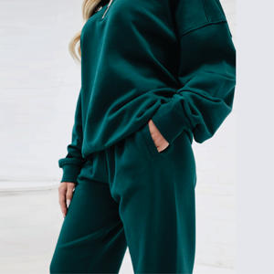 Bas de survêtement vert pin pour femme 60% coton 40% Polyester poignets élastiques coupe décontractée hiver polaire plat avant Logo décoration - Product Image 4