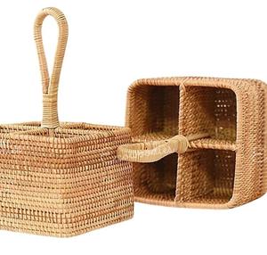 Rustique fabriqué de haute qualité meilleur Design carré rotin naturel porte-cuillère en osier panier couverts et porte-ustensiles - Product Image 4