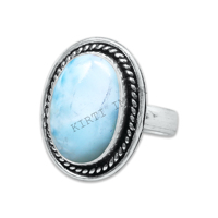 Kirti Impex Schmuck aus massivem Messing mit natürlicher Larimar Edelstein Lünette Einstellung versilbert stapelbare Ringe Feiner Schmuck für Mädchen