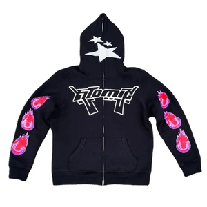 Sweat-shirt à capuche noir imprimé Street Hip-Hop Girl, veste Harajuku, pull à fermeture éclair intégrale, sweats à capuche personnalisés avec fermeture éclair - Product Image 6