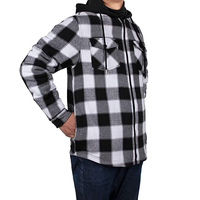 Veste en flanelle à carreaux noirs et blancs pour hommes, veste à capuche avec fermeture éclair, veste décontractée chaude d'hiver à carreaux