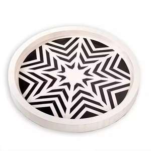 Bandeja de servicio decorativa con incrustaciones de hueso blanco hecha a mano antigua con mango de Metal para decoración del hogar y utensilios de cocina - Product Image 2