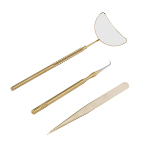 Juego de pinzas para pestañas de acero inoxidable de alta calidad con espejo de extensión de pestañas dorado para suministros de salón de belleza - Product Image 4