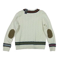 Pull-over en tricot respirant 100 % coton et laine pour homme, avec col en V rayé, broderie de cricket et patch, design personnalisé 2026