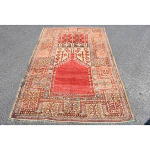 Alfombra de lana clásica Bohemia roja y Beige de 4,3x7,1 pies estilo turco diseño de retazos hecho a mano látex para pasillo rectangular de cabecera - Product Image 1