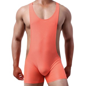 Body à manches longues sexy pour hommes, combinaison une pièce, combinaison de lutte, barboteuses extensibles, justaucorps complet transparent et brillant à l'huile - Product Image 4