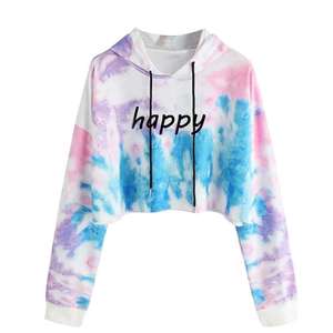 Bloque de color de moda con logotipo personalizado de impresión de algodón corto con capucha sudaderas mujeres Crop Top Sudadera con capucha de invierno para niñas - Product Image 3