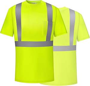 Venta al por mayor de ropa de trabajo personalizada de dos tonos de rayas reflectantes camisa de trabajo de seguridad de poliéster de secado rápido de alta visibilidad de manga corta - Product Image 2