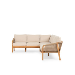 Sofas modulaires sectionnels de jardin en teck d'extérieur en forme de L avec corde - Product Image 3