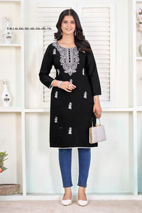 Premium Trendy Rayon <b>Kurti</b> with Embroidery Work for College and Office Girls Indian & Pakistani Clothing - Product Image 2