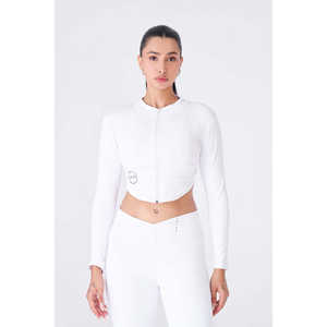 Body de gymnastique élégant pour femme avec manches longues et haut à glissière couleur blanche - Product Image 1