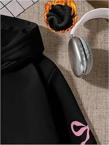 Preppy Cute Girl's Bow Cheetah Leopard Hoodie Long Sleeve Pullover <b>Tops</b> with Embroidery for Autumn <b>Winter</b> - Product Image 4