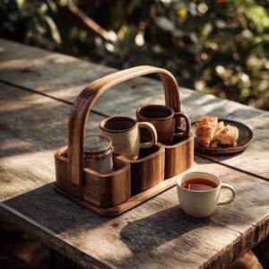 Juego de Bandejas para Vasos de Madera Craft Valley AK-2147, Moderno y Elegante Soporte de Presentación de Bebidas de Madera Pulida a Mano para Uso Diario - Product Image 1